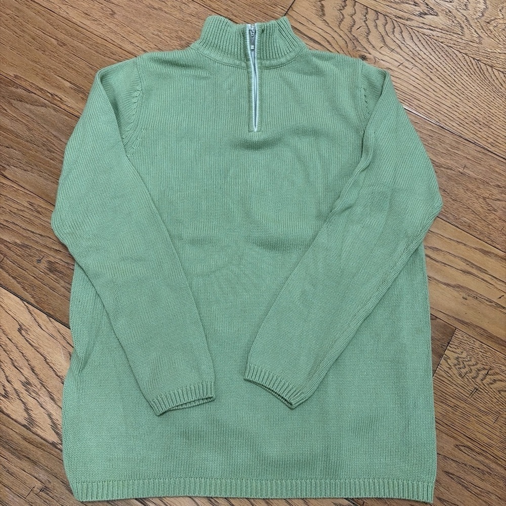 Women’s Green Cotton Quarter Zip Sweater